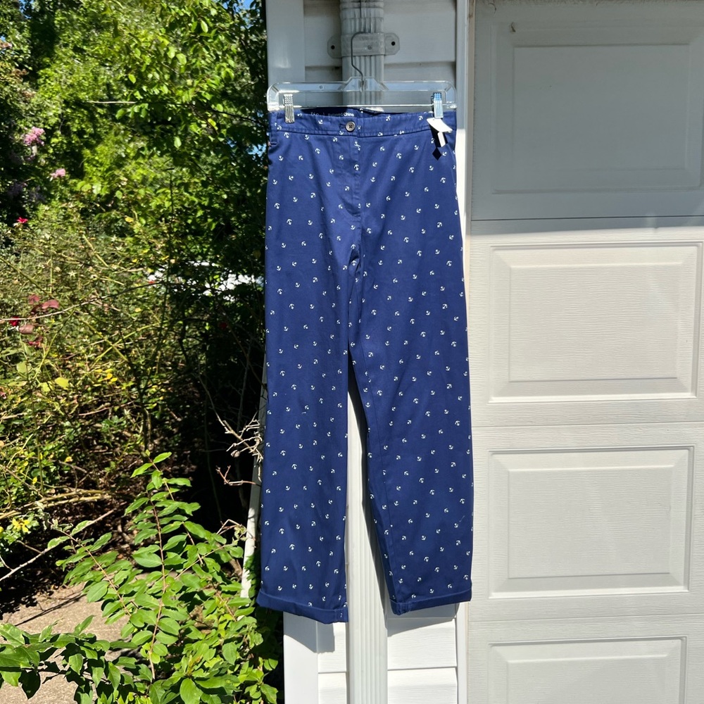 NWT Talbots Fun Navy White Anchor Print Relaxed Chino Pants - Picture 5 of 7
